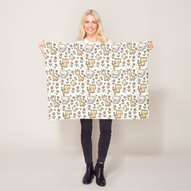 Couverture Polaire Baby Safari Faune Avec Fleurs De Doodle (En situation)