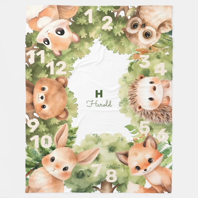 Couverture Polaire Baby shower Boy Woodland Milestone (Devant)