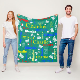 Couverture Polaire Badminton nom blanc, bleu, rouge et vert