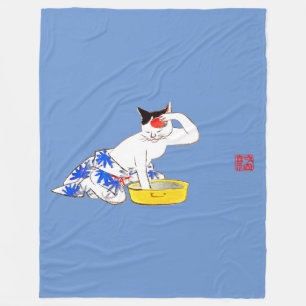 Couverture Polaire Bain de chat japonais humoristique I