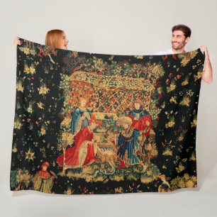 Couverture Polaire BAIN FALCONS BAIN Bleu Rouge Tapisserie médiévale 