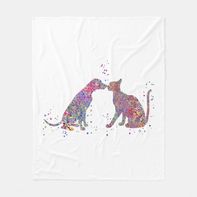 Couverture Polaire Baiser des chats et des chiens (Devant)