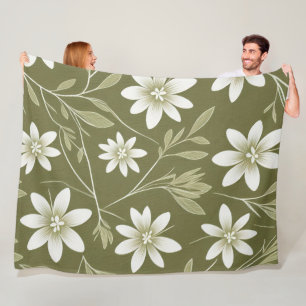 Couverture Polaire Baisson blanc tropical sur vert olive Élégant