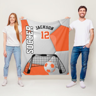 Couverture Polaire Bal de football orange et blanc ⚽ avec DO-IT-YOURS