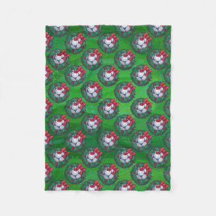 Couverture Polaire Bal de soccer blanc et bleu sur vert