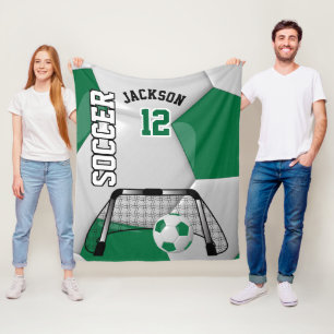 Couverture Polaire Bal de soccer vert foncé et blanc avec DO-IT-YOUR