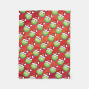 Couverture Polaire Bal de tennis à Santa Hat Motif sur Rouge
