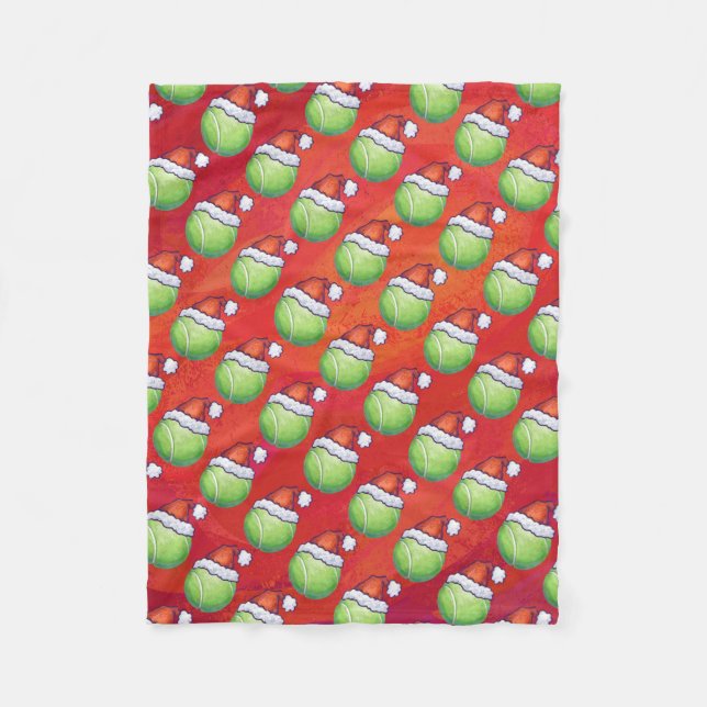 Couverture Polaire Bal de tennis à Santa Hat Motif sur Rouge (Devant)