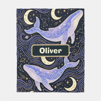 Couverture Polaire Baleine céleste avec Lune et Étoiles Mystiques