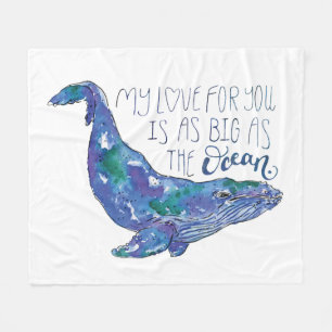 Couverture Polaire Baleine d'aquarelle - amour aussi grand que