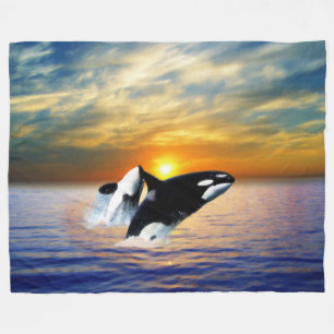Couverture Polaire Baleines au coucher du soleil