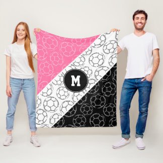Couverture Polaire balle de foot dessin au trait motif sur fond rose