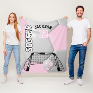 Couverture Polaire Balle de football blanc et rose clair avec DO-IT-Y