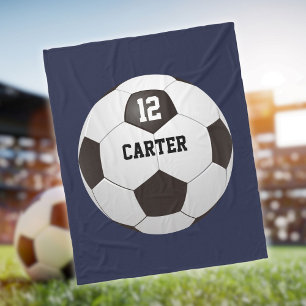 Couverture Polaire Balle de football bleue numéro nom personnalisé
