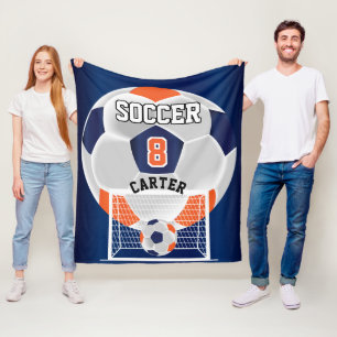 Couverture Polaire Balle ⚽ Football - Orange, Blanc et Bleu