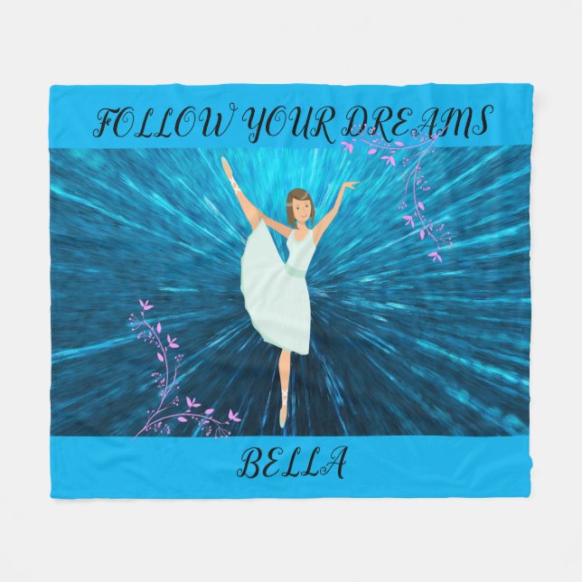 Couverture Polaire Ballerina couverture, "Suivez vos rêves" & nom. (Devant (Horizontal))