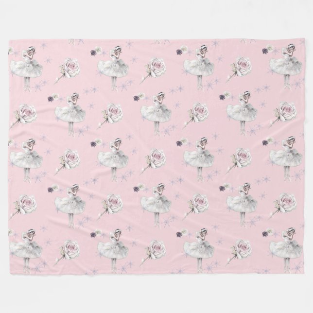 Couverture Polaire Ballerina de cygne blanc en rose des neiges (Devant (Horizontal))