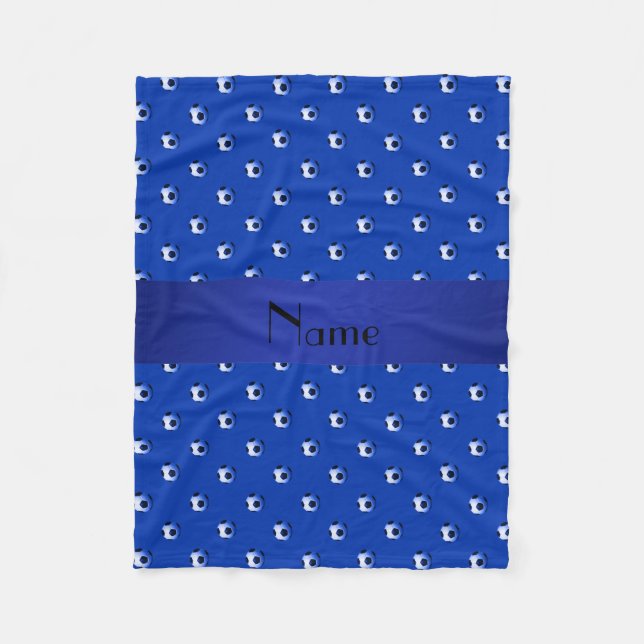 Couverture Polaire Ballons de football bleu de nom personnalisé (Devant)