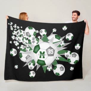 Couverture Polaire ballons de football gris vert stars filles nom