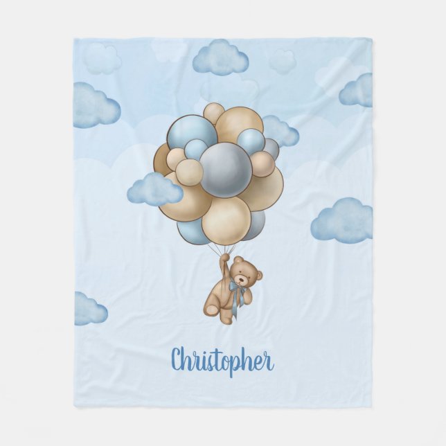 Couverture Polaire Ballons d'ivoire bleu roux en teddy (Devant)