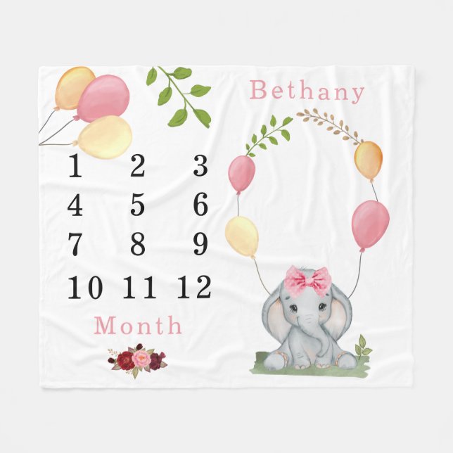 Couverture Polaire Ballons Eléphant mignon Fille Jalon (Devant (Horizontal))