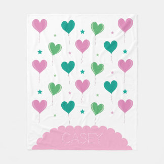 Couverture Polaire Ballons en forme de cœur Vert Rose Motif Étoile Mi