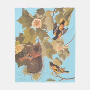 Couverture Polaire Baltimore Oriole Audubon Bird Family avec nid