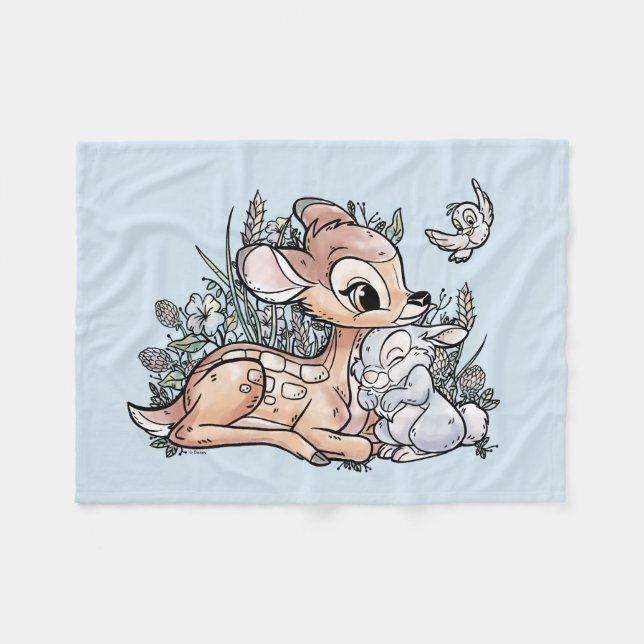 Couverture Polaire Bambi & Thumper Assis Dans Les Fleurs (Devant (Horizontal))