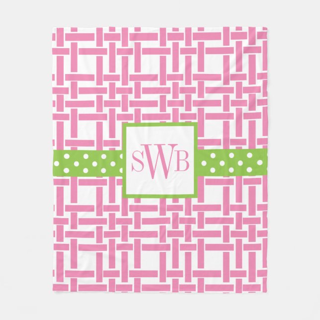 Couverture Polaire Bambou & Grosgrain Monogramme Blanche en polaire (Devant)