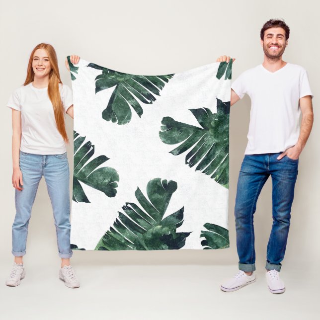 Couverture Polaire Banane Feuille aquarelle tropicale Botanique (En situation)
