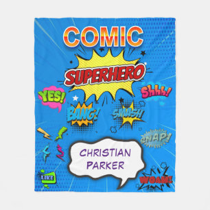 Couverture Polaire Bande dessinée Superhero Bleu Anniversaire Cadeau 