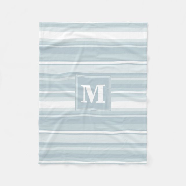 Couverture Polaire Bandes bleu glace monogramme (Devant)