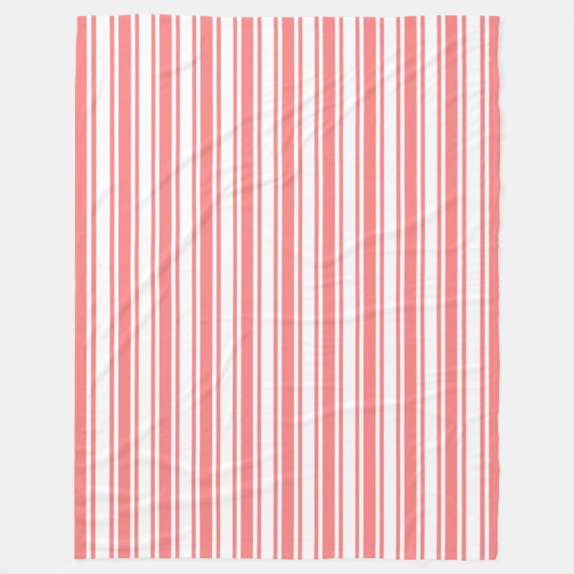Couverture Polaire Bandes de bonbons corail et blanc (Devant)