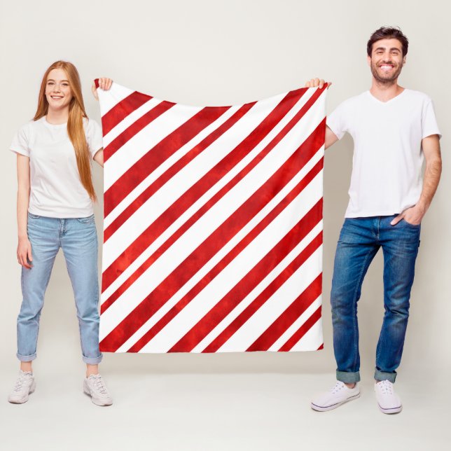 Couverture Polaire Bandes de Sucre de canne d'aquarelle rouge (En situation)