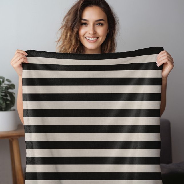 Couverture Polaire Bandes noires et ivoire | Décor Farmhouse moderne (Créateur téléchargé)