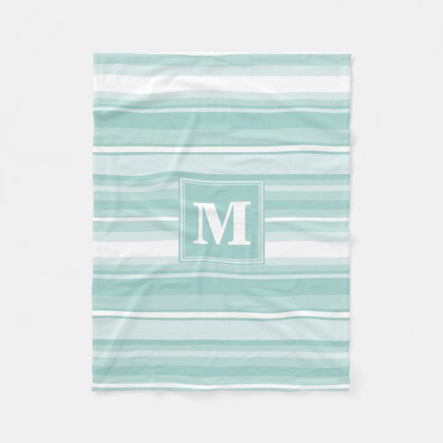 Couverture Polaire Bandes vertes de menthe monogramme (Devant)