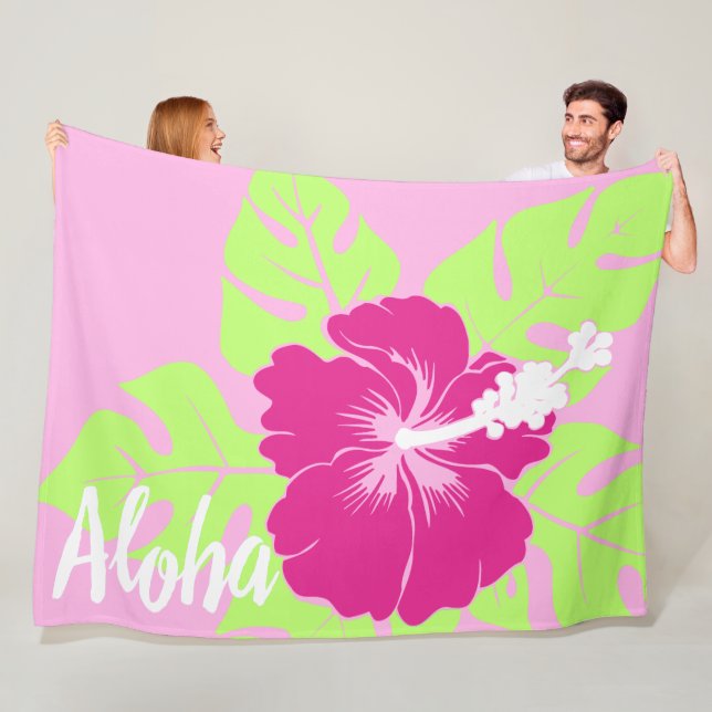Couverture Polaire Banzai Beach Hibiscus hawaïen Aloha floral - rose (En situation)