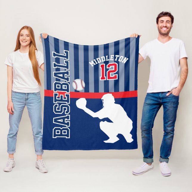 Couverture Polaire Baseball ⚾ Sport en bleu foncé et rouge - Catcher (En situation)