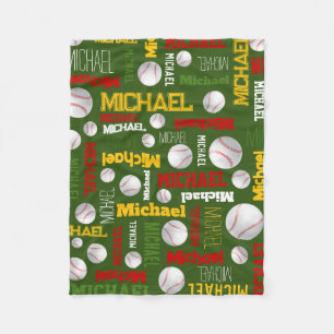 Couverture Polaire Baseball sport vert rouge blanc nom personnalisé