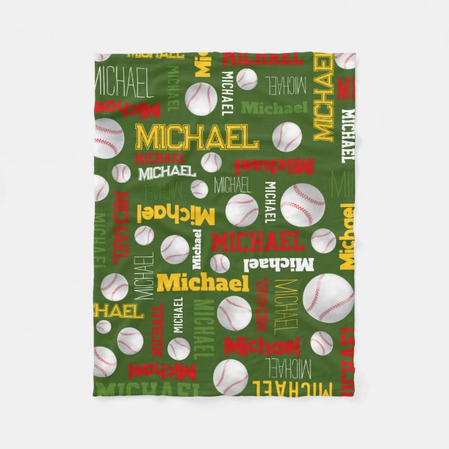 Couverture Polaire Baseball sport vert rouge blanc nom personnalisé (Devant)