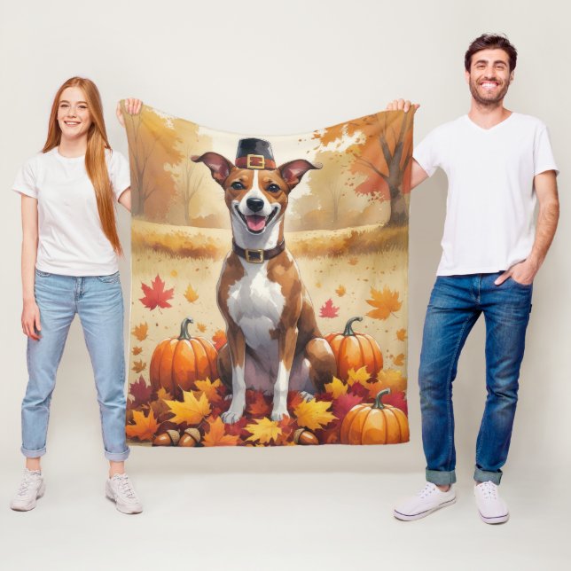 Couverture Polaire Basenji L'Automne Laisse L'Art Thanksgiving (En situation)