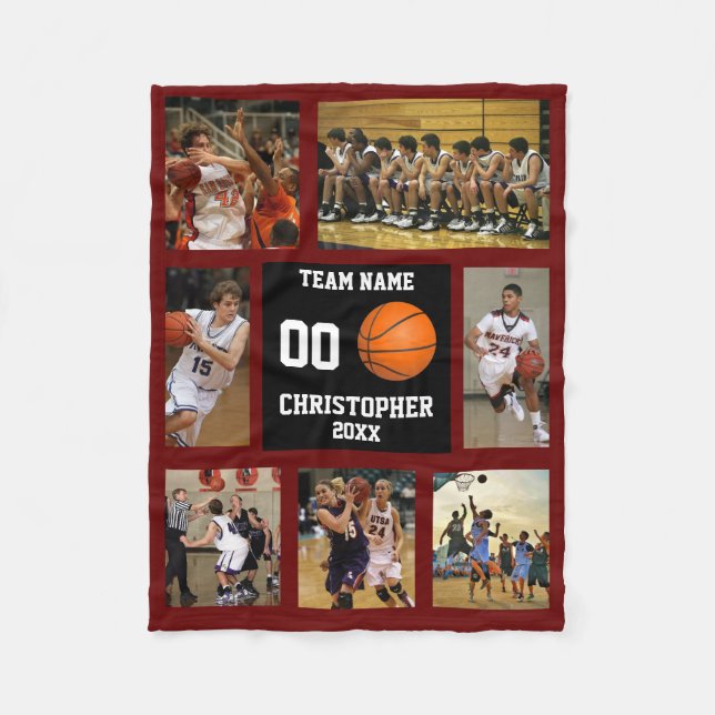 Couverture Polaire Basket-ball 7 Photo Collage Vin rouge Petit (Devant)