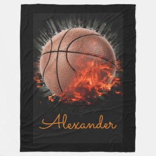 Couverture Polaire Basket-ball à flammes personnalisé