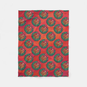 Couverture Polaire Basket-ball Holly Wreath Motif sur Red