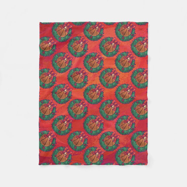 Couverture Polaire Basket-ball Holly Wreath Motif sur Red (Devant)