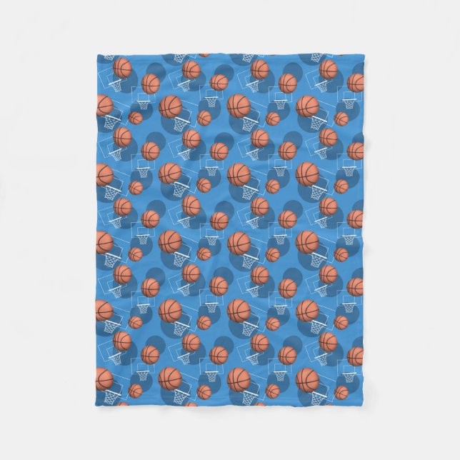Couverture Polaire Basket-ball Motif à thème bleu polaire Blanche (Devant)