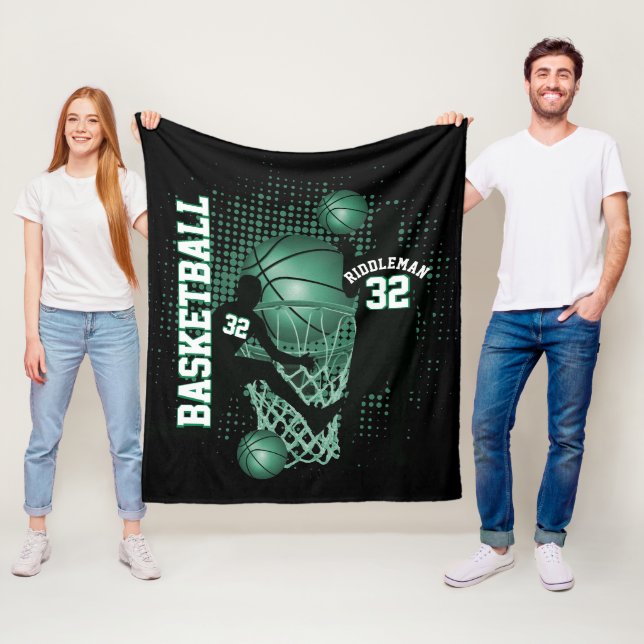 Couverture Polaire Basket-ball - noir et vert -DO-IT-YOURSELF texte (En situation)