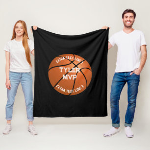 Couverture Polaire Basket-ball, Nom de l'enfant, MVP/Numéro, 2 lignes