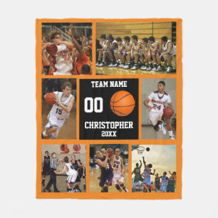 Couverture Polaire Basket-ball photo collage blanc polaire orange
