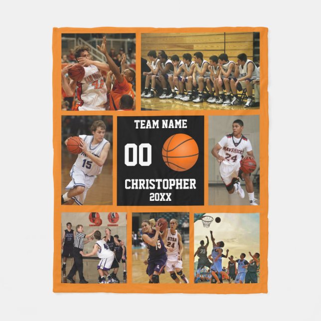 Couverture Polaire Basket-ball photo collage blanc polaire orange (Devant)